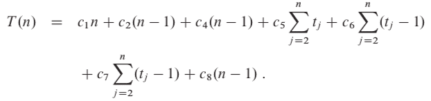 Total cost for insertion sort